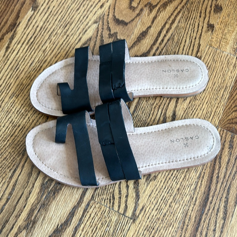 Black slip on sandals